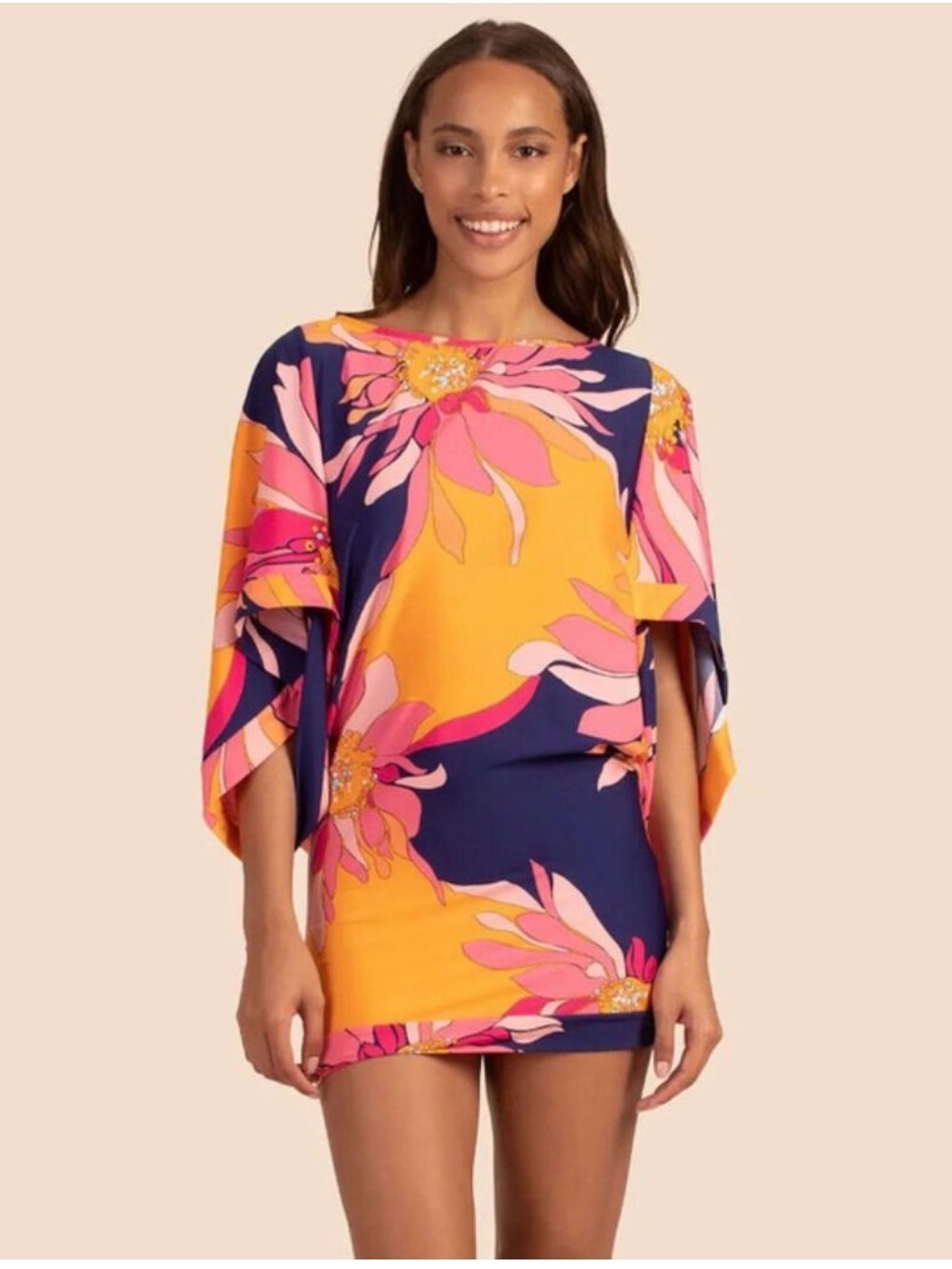 Trina Turk Yellow & Navy Floral Swim Cover-Up